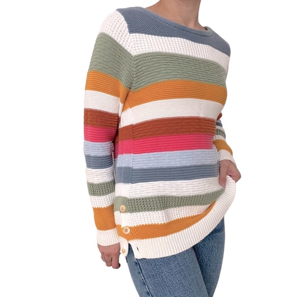 MULTICOLOR STRIPE  RAINBOW BOAT NECK COTTON JUMPER SWEATER WOMEN SIZE SMALL - Picture 2 of 12
